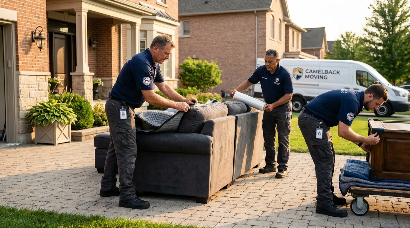 Large estate moving crew wrapping furniture in Mount Vernon, IA