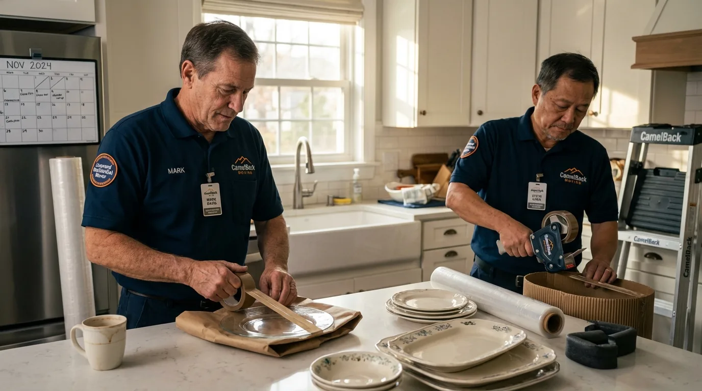 Professional crew packing kitchen dishware in Mount Vernon, IA
